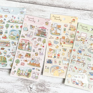 Sticker famille d'animaux fabriqué au Japon|Canard, chat, ours, lapin, tâches ménagères, maman | GAIA Co Ltd | Tenue d'un journal, décoration, planification, agenda