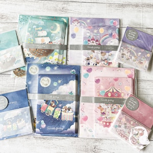 Twinkle Fantasy Message Card & Letter Set / Kyowa Shiko Japón / Tierra de Fantasía, Viaje Piratas, Tren Celestial / Regalo, Escritura de Cartas