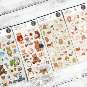 Bären Sticker Auswahl| Freunde, Tee, Spielzeug, zum Ausgehen, Picknick, Wald, gemütlich | Hergestellt in Japan | GAIA | Journaling, Dekoration, Planer