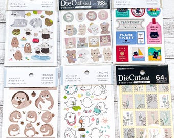 Die Cut Seal Stickers | Stamp, Flower, Animals, Cafe, Flying Squirrel, Travel, Cat, Sushi, Ghost, Relax, Bunny, Wreath |Kyowa| Made in Japan