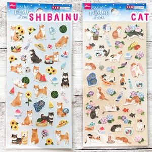 Folha de adesivos sazonais do verão no Japão | Selo de verão | Hanabi, Leques, Fogos de artifício, Melancia, Pinguim, Peixe dourado | Daiso | Diário, Decoração