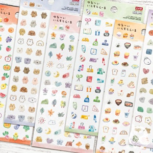 Yuruui Irasuto Siegel | Stickerbogen | Natur, Essen, Tiere | Daiso | 4485, 4508| Hergestellt in Japan | Journaling, Dekoration, Terminplaner