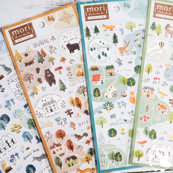 mori seal | Forest Sticker Sheets |Shooting Star, Breeze, Sunbeam| Made in Japan | Mind wave | 81068| For Journaling, Scheduling