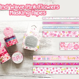 Rosa Blumen Masking Tapes | Sakura, Yaezakura, Herz, Liebe | Bande, Mind Wave, Pine Book Japan|Scrapbooking, Dekorativ, Cardmaking,Journal