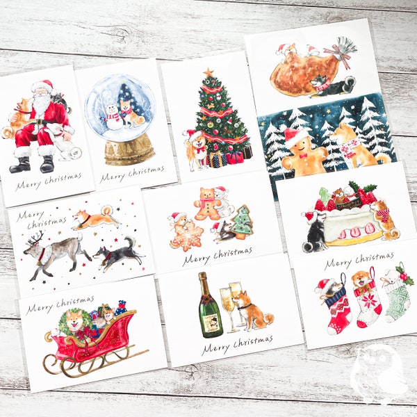 Japan Shiba Dog Christmas Postcards| Natsuka Murata | Made in Japan | Active Corporation | Decoration, Cards, Message