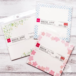 Authentische Kaishi Origami Papiere | Hergestellt in Japan | Ichimatsu, Sakura, neue Blattmuster | Daiso | 24 Stück | Dekorative, Papier Umschlag, Scrapbook