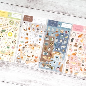 Mini pegatinas de animales /NB Co. Ltd Japón/Momonga x Flor, Shimaenaga x Café, Pingüino x Noche, Gatito x Vacaciones/Diario, Planificador, Agenda