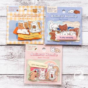 Tier-Homie-Flockenaufkleber | Bärenfreunde, Hundefreunde, Hasenfreunde |GAIA Co Ltd| Hergestellt in Japan |Dekorativ, Journal, Scrapbook, Kalender