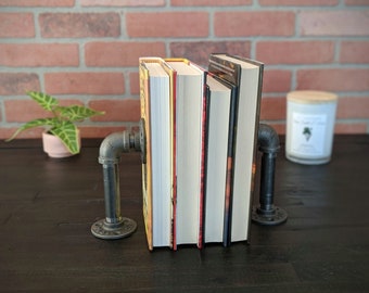 Iron Pipe Book Ends - Bookshelf Great Gift Idea - Rustic Decor - Industrial - Farmhouse - Reading - Unique Special for Loved One