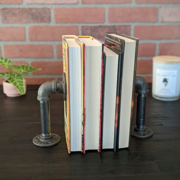 Iron Pipe Book Ends - Bookshelf Great Gift Idea - Rustic Decor - Industrial - Farmhouse - Reading - Unique Special for Loved One