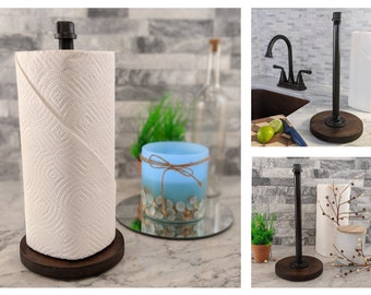 Paper Towel Holder from Iron Pipe Wood Rope: coastal, nautical, farmhouse, industrial, rustic, lakehouse lake house kitchen decoration decor