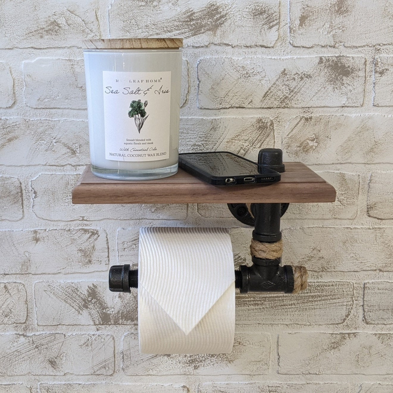Wood Toilet Paper Holder Wall Mount With Shelf Natural