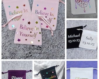 Velvet feel Personalised Drawstring /wedding favour/ jewellery pouches