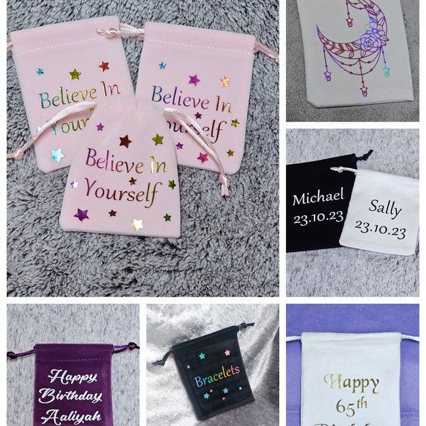 Velvet feel Personalised Drawstring /wedding favour/ jewellery pouches