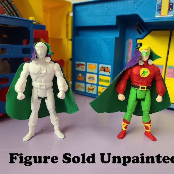 Alan Scott Green Lantern with cape Unpainted Custom 3D Printed Super Powers Style Action Figure DIY Kit