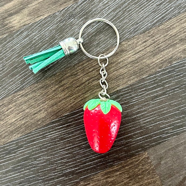 Strawberry Keychain | Teacher Gifts | Phone Charm | Novelty Key Fob | New Driver Gift | Handmade Keyring | New Home | Moving in Gift