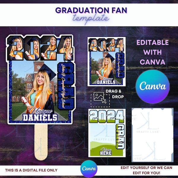 2024 Graduate Fan, Class of 2024 Template, Grad Fan Templates, Grad Template, Graduation Fans, Canva Template, Fan Template