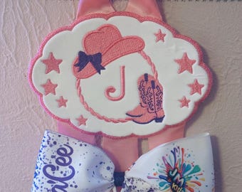 Porta lazos para el pelo con apliques de inspiración vaquera, Porta lazos para el pelo, Lazo para el pelo con apliques