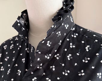Black Floral Print Button-Up Shirt – Reworked Cotton Blend