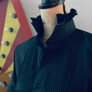 Rare Classic Wing Tip Ruffle Collar Black LIGHT WEIGHT Tuxedo Shirt Reimagined