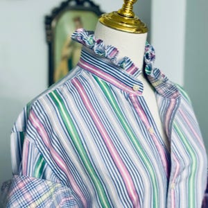 Ruffle Collar Shirt: Reworked Vintage Striped Button-Down