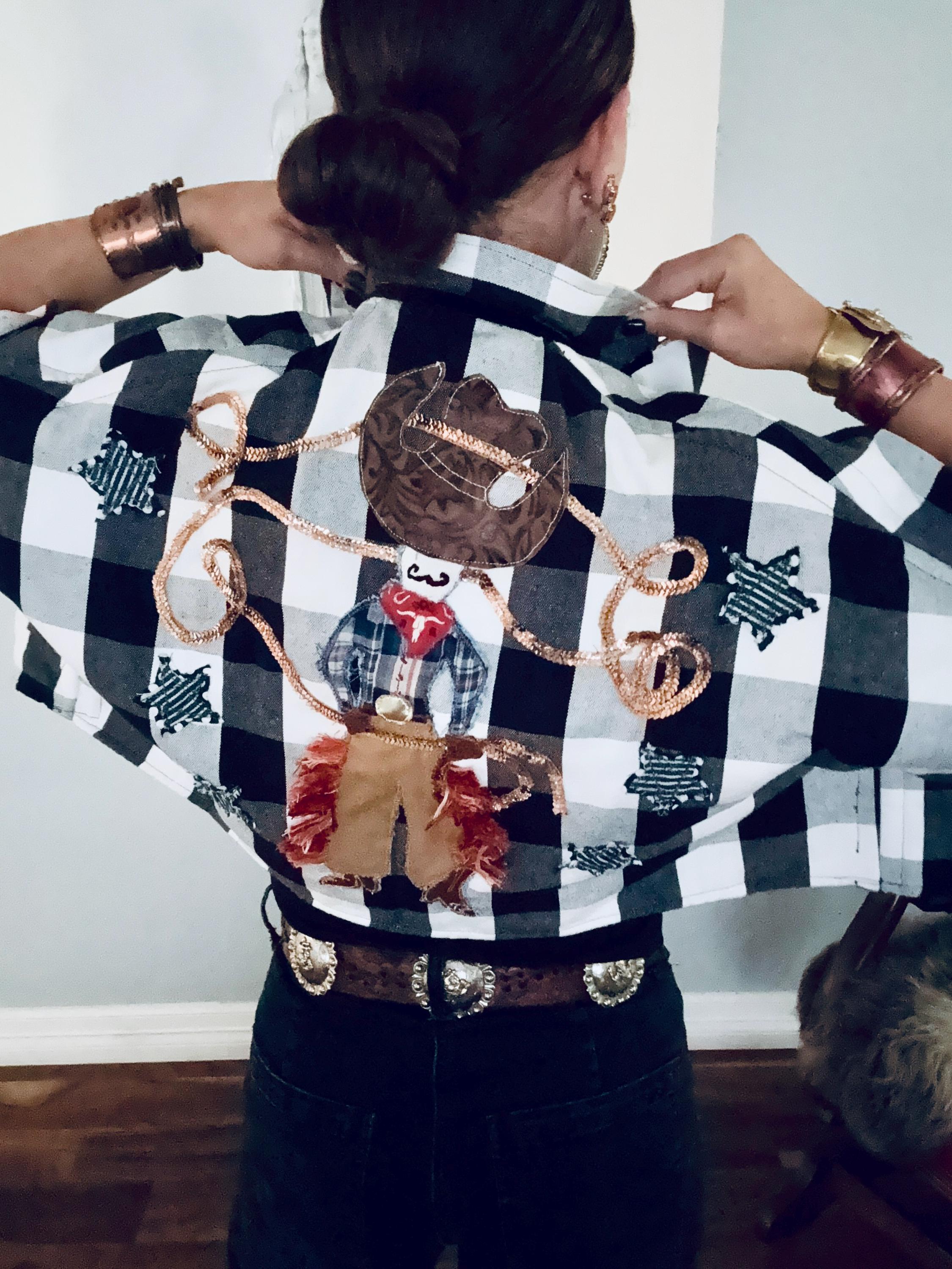 Handmade Buffalo Checked Western Vest Hand Cut Denim Appliqué