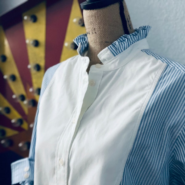 Reworked Classic Bib Tuxedo Shirt Ruffle Collar Long Sleeve Button Down