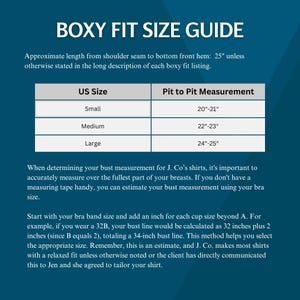 Peut inclure: Un guide des tailles pour les chemises &agrave; coupe ample. Il pr&eacute;sente les tailles am&eacute;ricaines Small, Medium et Large, avec des mesures de poitrine allant de 50.8 cm &agrave; 63.5 cm. Des instructions sont fournies pour mesurer votre tour de poitrine.