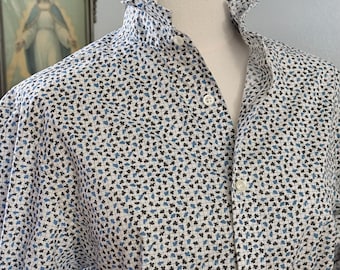 Upcycled Women’s Ruffle Collar Button Down | Short or Long Sleeve | 62% Cotton Stretch Blend