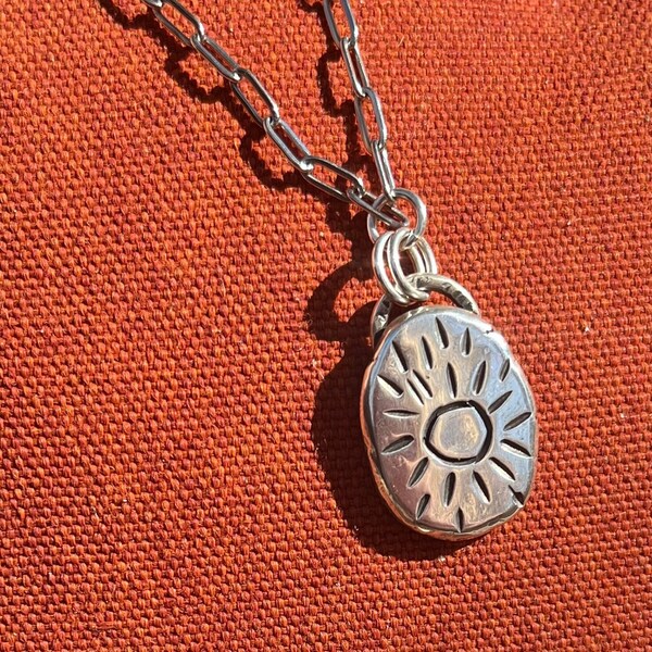 Sunshine Necklace, Rustic Sun Pendant, Handmade Sterling Silver Sun Necklace, Unique Hand Stamped Sun Pendant, Organic Jewelry, Recycled