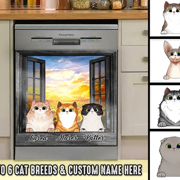 Personlized Cats Dishwasher Covers, Magnetic Dishwasher Cover, Dishwasher Stickers, Kitchen Decoration Decal, Housewarming Gift,Gift For Mom