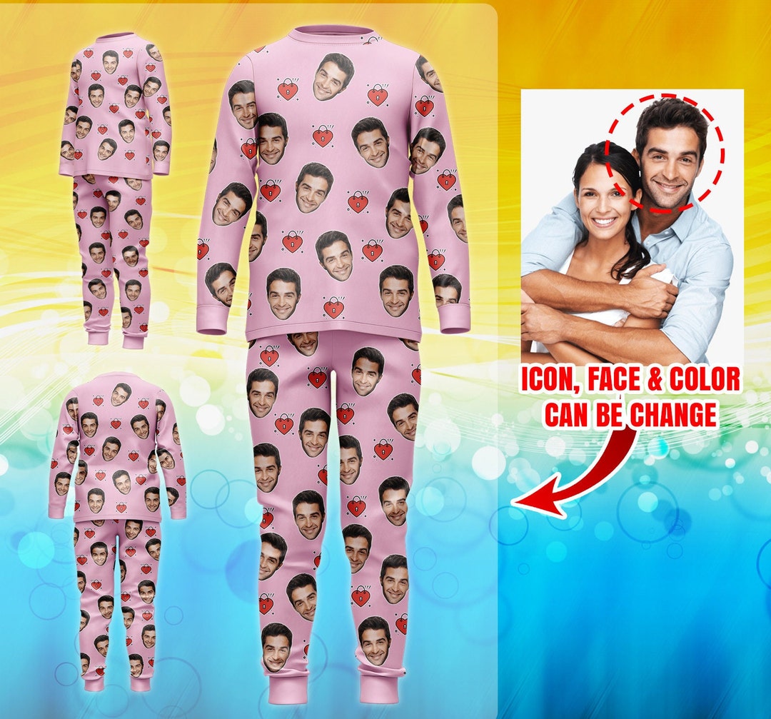 Customized Face Pajama Set Using Photo & Name, Couple Matching Pjs