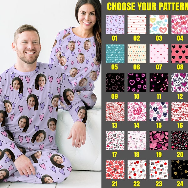 Customized Face Pajama Set Using Photo & Name, Couple Matching Pjs, Custom Photo Pajamas, Matching Family Pajamas Set, Gifts for him or her