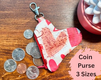 Valentine Gift Leather Heart Coin Purse – Small, Medium, or Large – Sheepskin Wallet for Cards, Cash & Coins