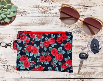 Western Floral Zipper Pouch – Small Coin Purse for Cash, Cards, Lipstick & More – Hook to Keys, Backpack, or Purse for Easy Carry, her gift