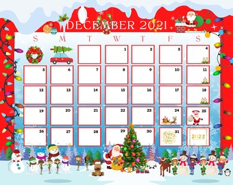 Christmas Theme Calendar December 2022 December Theme | Etsy