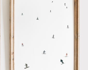 Skiers and Snowboarders Watercolor Art Print, Palisades Tahoe (Digital Download)