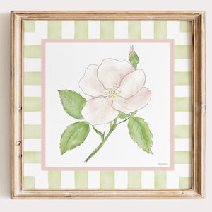 Impressão de arte floral rosa e verde, arte quadrada, grandmillenial, impressão floral em aquarela, rosa, impressões digitais, flor, casa de campo, 24x24 8x8