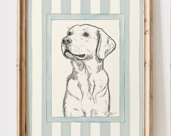 Labrador Retriever Sketch Print, Striped Background (Digital Download)