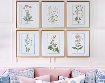 Vintage Botanical Prints Set, Pink Cottagecore Wall Art (Digital Download)