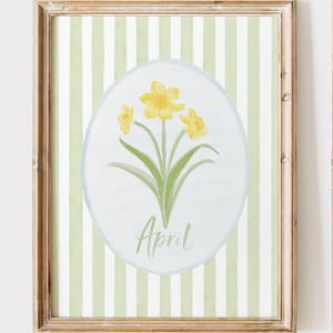 April Birth Month Flower – Daffodil Art Print | Botanical Floral Decor | Personalized Gift for April Birthdays | Watercolor Print
