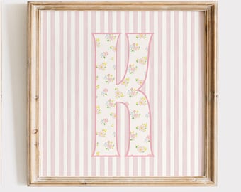 Floral Letter K Print | Vintage Nursery Initial Art (Digital Download)
