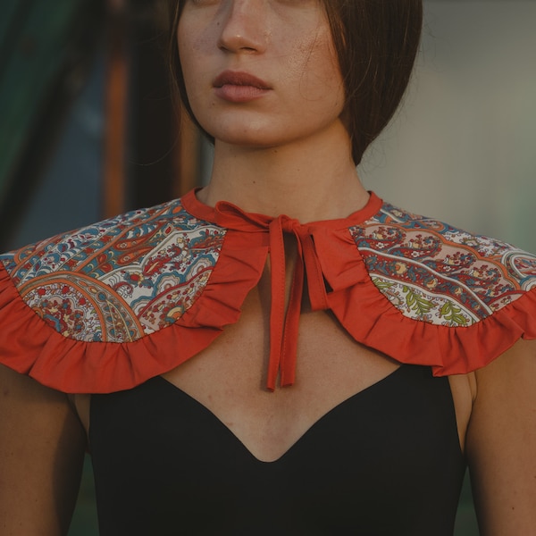 Handmade Cotton Peter Pan Detachable Collar, Frill collar, Removable Frill collar, Oversized Collar, Color Block