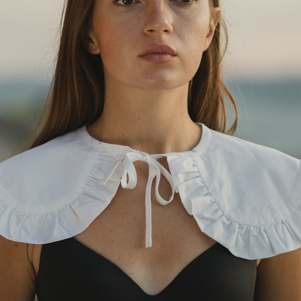 Handmade White Cotton Peter Pan Detachable Collar, Frill collar, Removable Frill collar, Oversized Collar