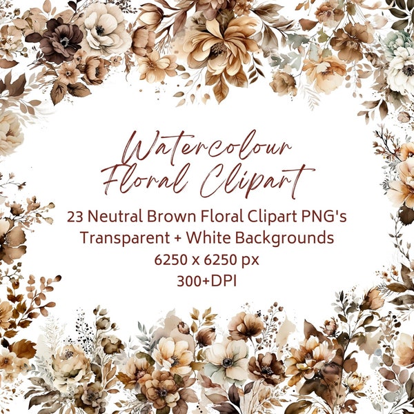 Watercolor Neutral Brown Flower Clipart fall floral bouquet 23 PNG Images florall clipart autumn watercolour flowers commercial use