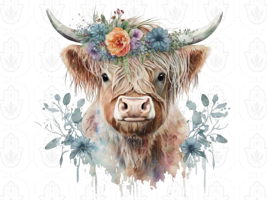 Highland Cow Watercolor Clipart Cow PNG Bundle Baby Animals Tartan SVG ...