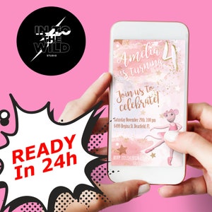 Pink Angelina Ballerina Digital Birthday Party Invitation, Angelina Ballerina Birthday digital Invite, pink ballet birthday party card