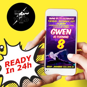 Spider-Gwen Digital Invitation, Spidey Birthday Invitation, Spider Gwen, Spidey e i suoi fantastici amici biglietto d'invito digitale di compleanno