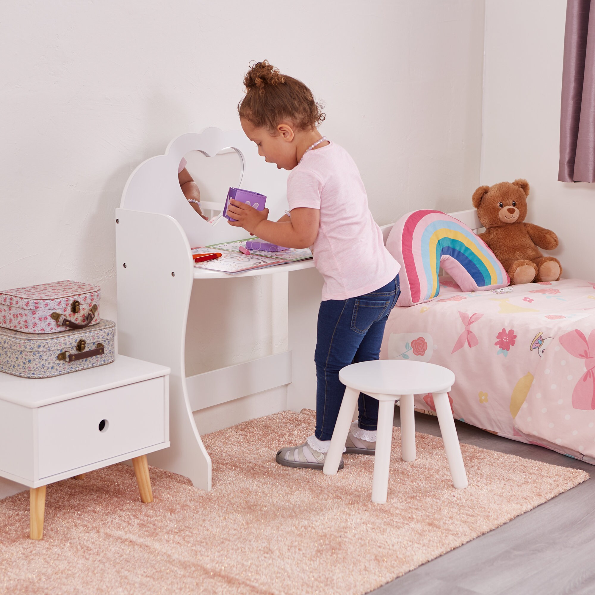 Kids Dressing Table and Stool White Wooden Dressing Table | Etsy