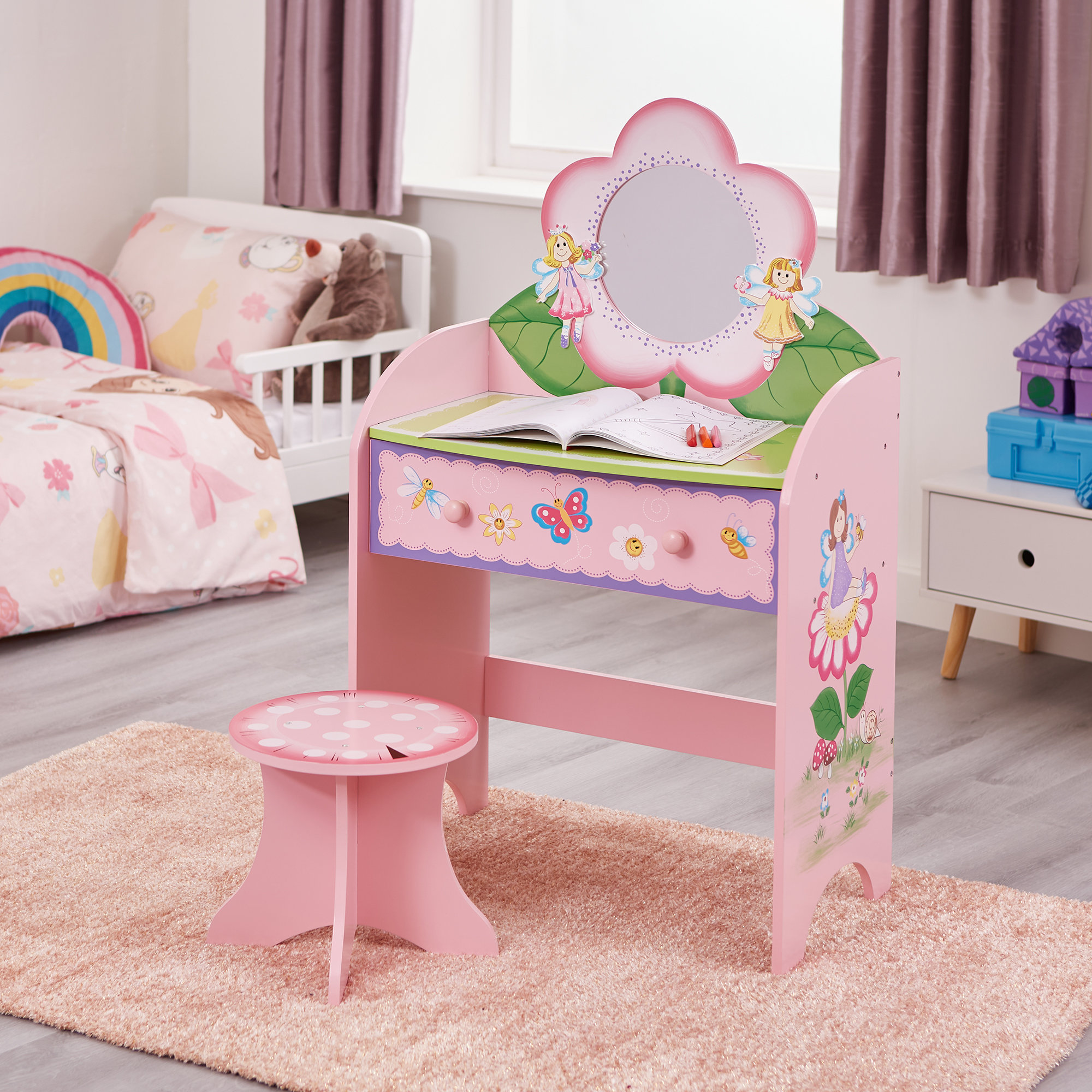 Kids Fairy Dressing Table with Mirror and Matching Stool Etsy